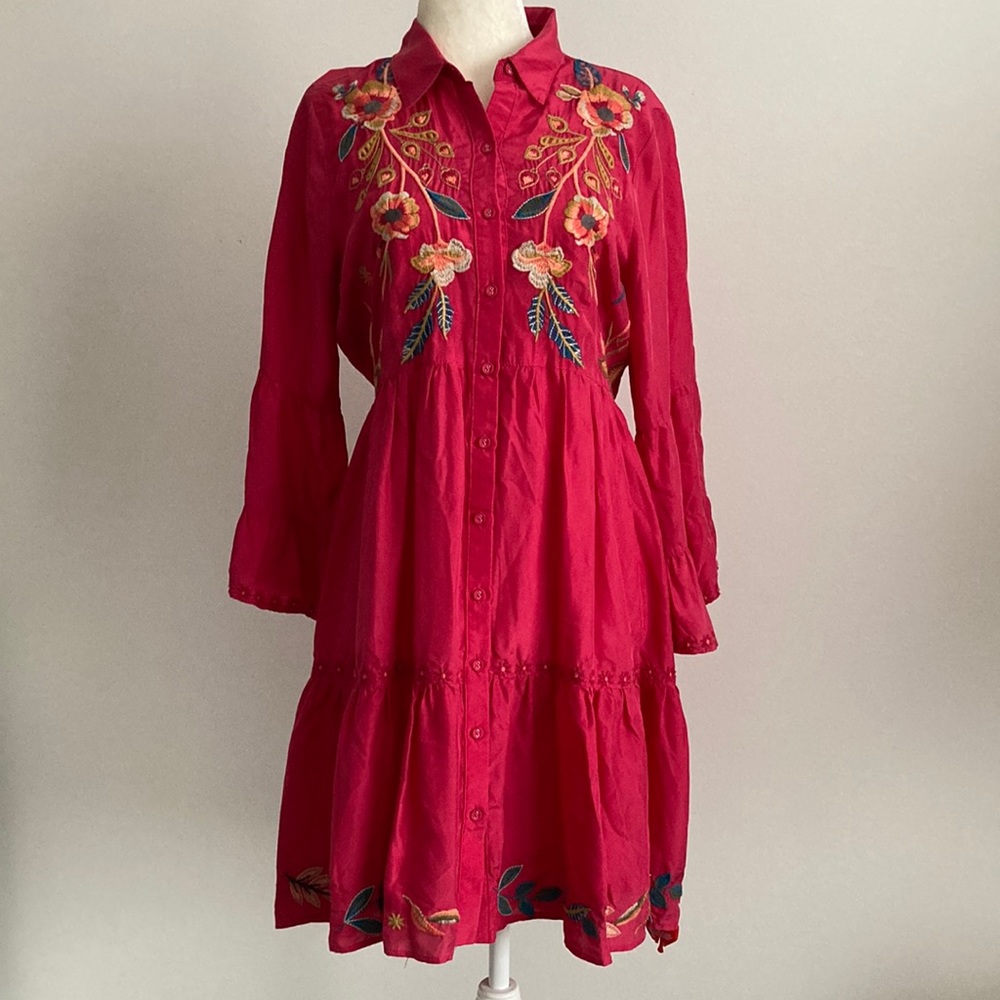 Johnny Was Workshop Dress Embroidery Shuri Easy Tiered w/ Slip - Picture 4 of 12